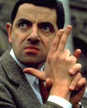Mr Bean imitating having a gun